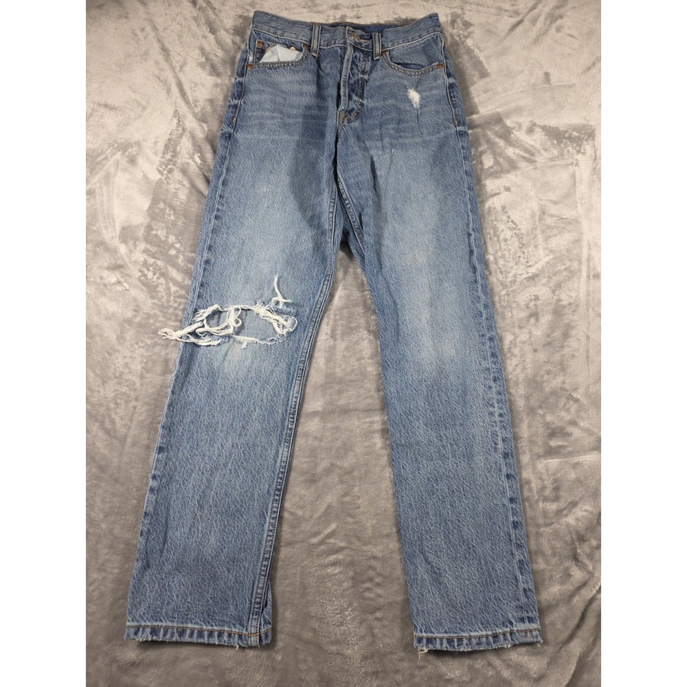 Aeropostale 90s Super High Rise Straight Leg Distressed Jeans‎ light Wash Size 0